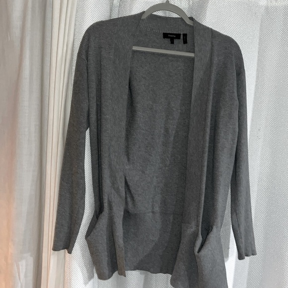 ThoeryOpen Front Ribbed Cardigan in Grey2 front pocketsWomen P